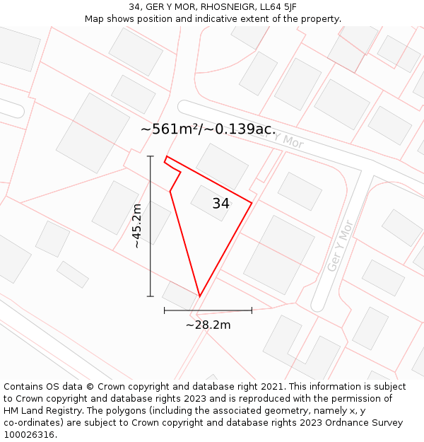 34, GER Y MOR, RHOSNEIGR, LL64 5JF: Plot and title map