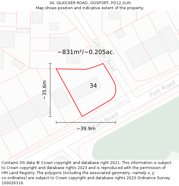 34, GILKICKER ROAD, GOSPORT, PO12 2UN: Plot and title map