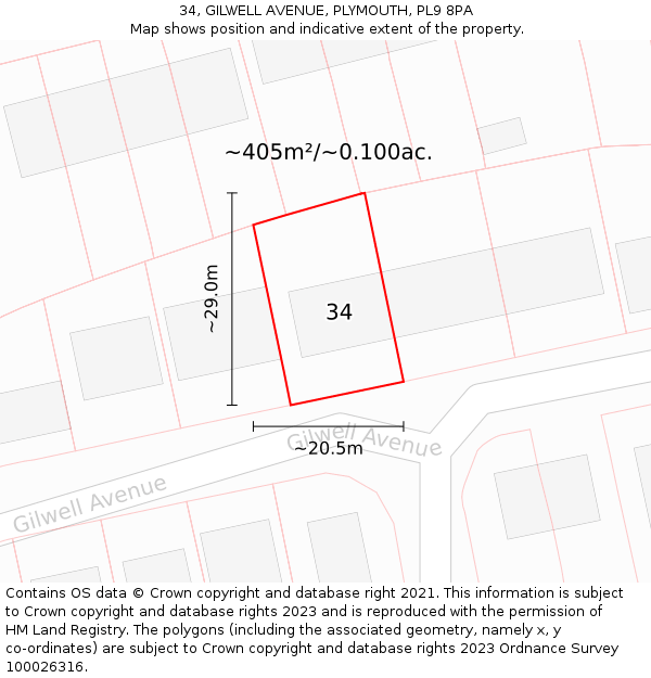 34, GILWELL AVENUE, PLYMOUTH, PL9 8PA: Plot and title map