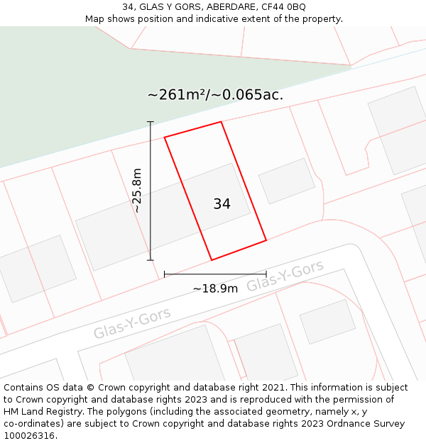 34, GLAS Y GORS, ABERDARE, CF44 0BQ: Plot and title map