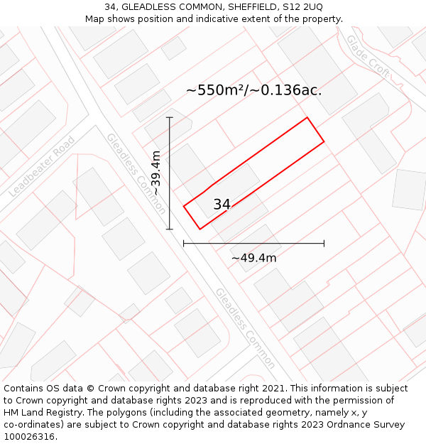 34, GLEADLESS COMMON, SHEFFIELD, S12 2UQ: Plot and title map