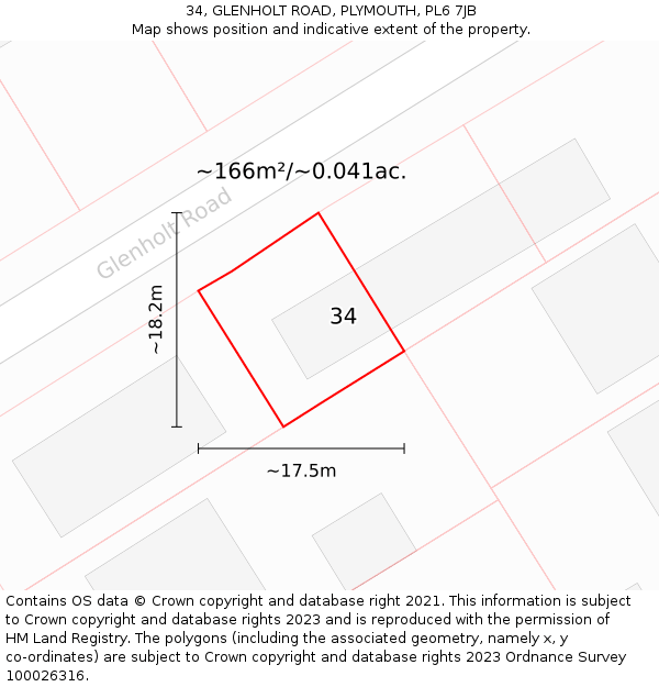 34, GLENHOLT ROAD, PLYMOUTH, PL6 7JB: Plot and title map