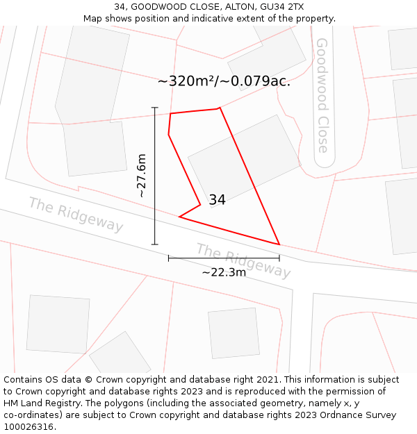 34, GOODWOOD CLOSE, ALTON, GU34 2TX: Plot and title map