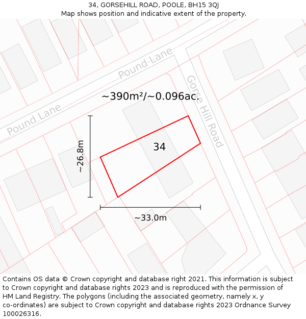 34, GORSEHILL ROAD, POOLE, BH15 3QJ: Plot and title map