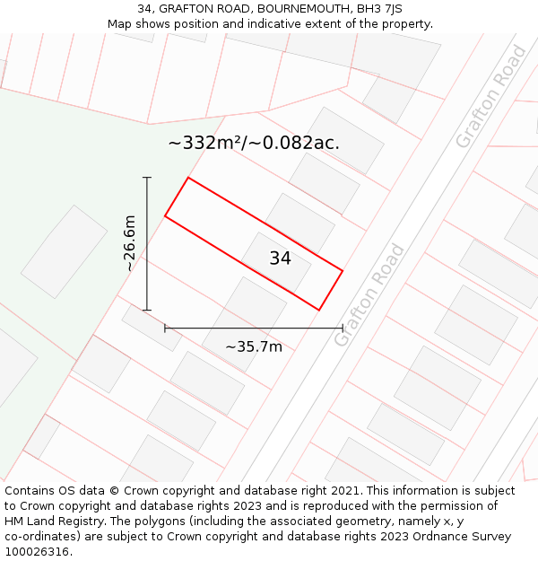 34, GRAFTON ROAD, BOURNEMOUTH, BH3 7JS: Plot and title map