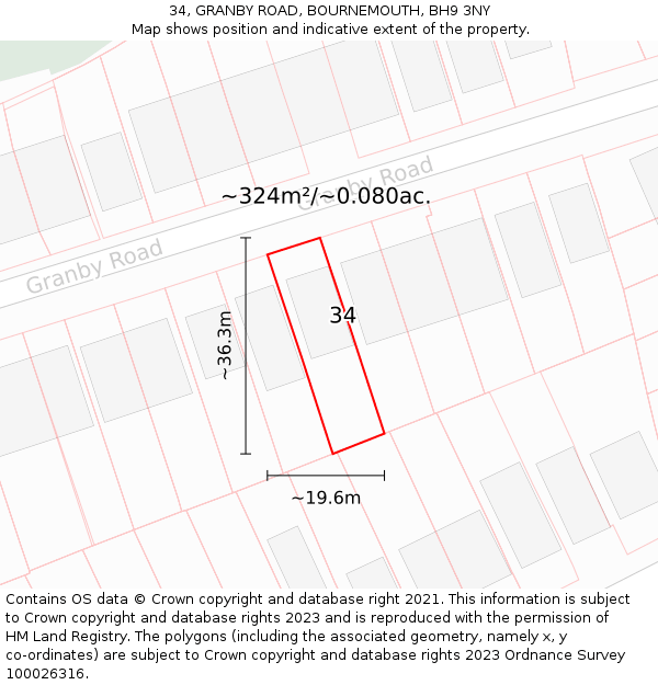 34, GRANBY ROAD, BOURNEMOUTH, BH9 3NY: Plot and title map