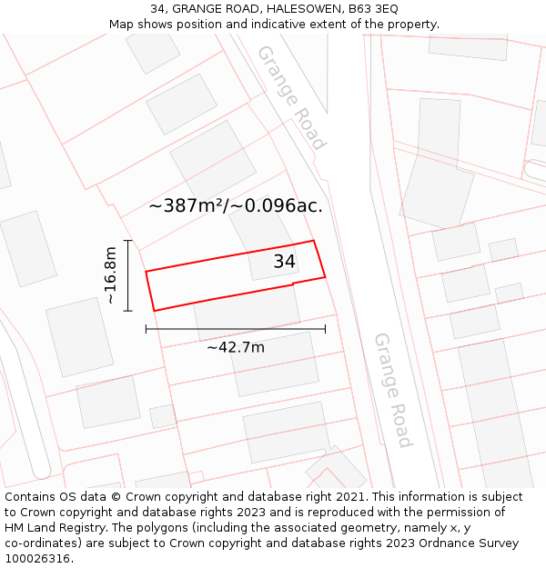 34, GRANGE ROAD, HALESOWEN, B63 3EQ: Plot and title map