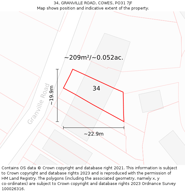 34, GRANVILLE ROAD, COWES, PO31 7JF: Plot and title map