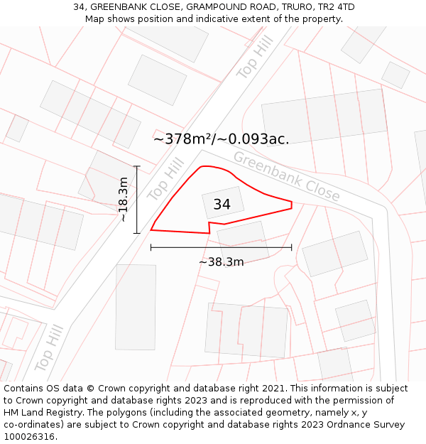 34, GREENBANK CLOSE, GRAMPOUND ROAD, TRURO, TR2 4TD: Plot and title map