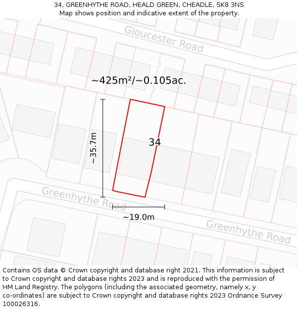 34, GREENHYTHE ROAD, HEALD GREEN, CHEADLE, SK8 3NS: Plot and title map