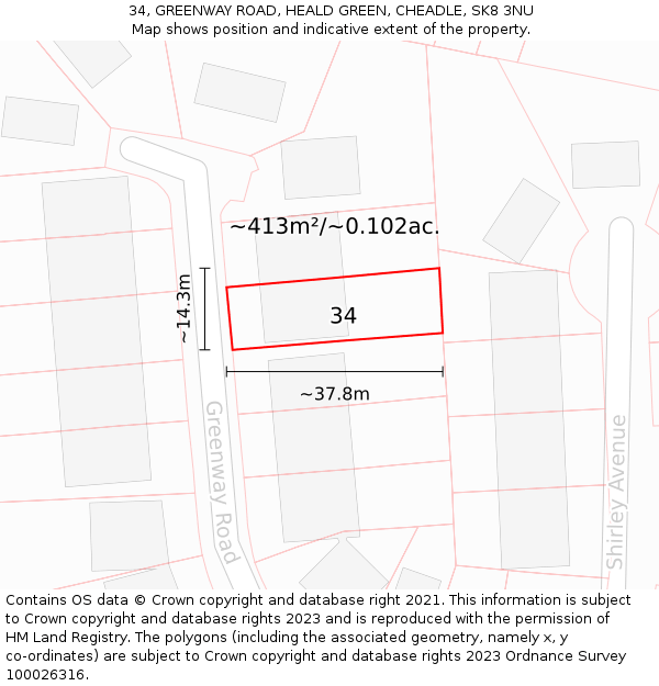 34, GREENWAY ROAD, HEALD GREEN, CHEADLE, SK8 3NU: Plot and title map