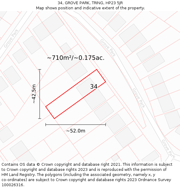 34, GROVE PARK, TRING, HP23 5JR: Plot and title map