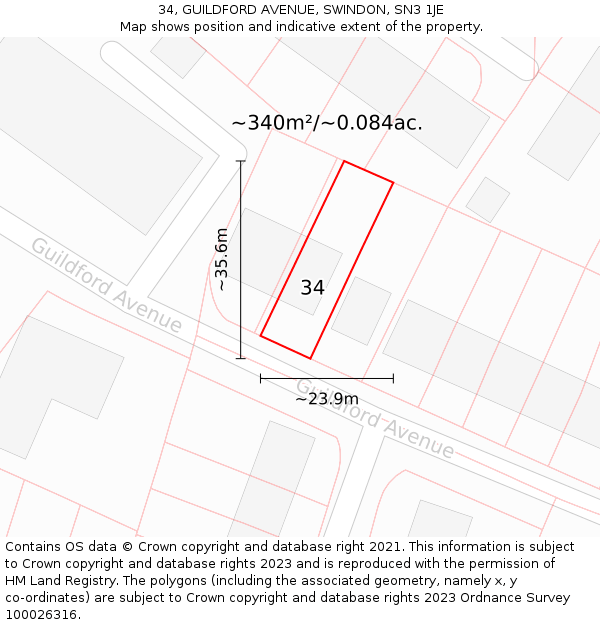 34, GUILDFORD AVENUE, SWINDON, SN3 1JE: Plot and title map