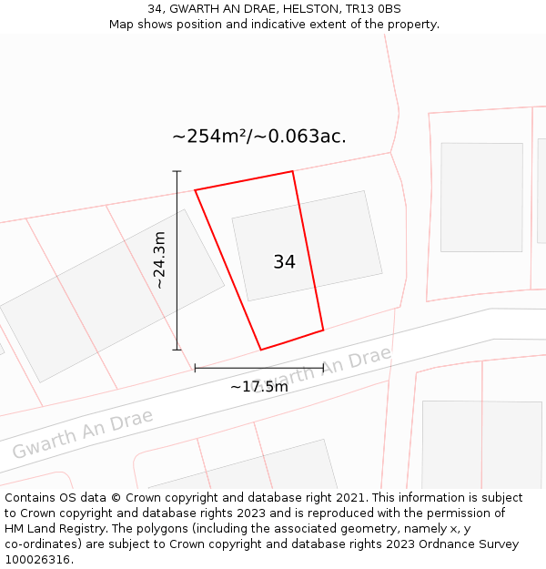 34, GWARTH AN DRAE, HELSTON, TR13 0BS: Plot and title map