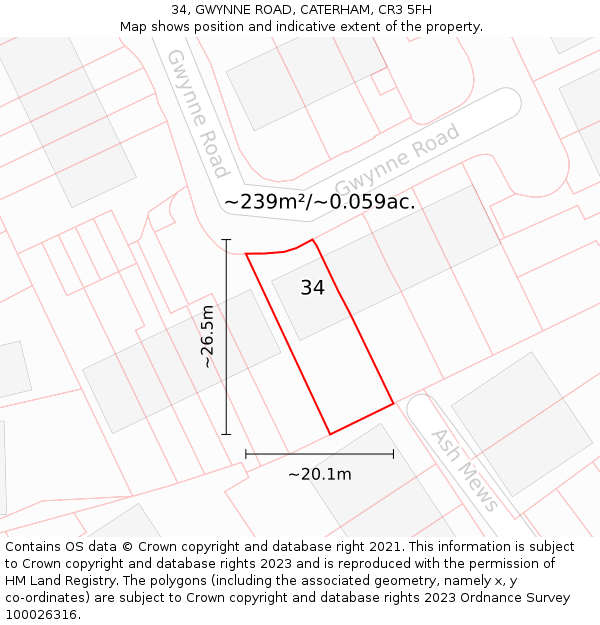 34, GWYNNE ROAD, CATERHAM, CR3 5FH: Plot and title map