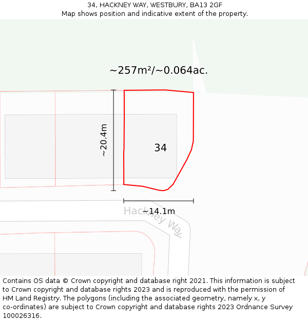 34, HACKNEY WAY, WESTBURY, BA13 2GF: Plot and title map