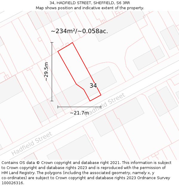 34, HADFIELD STREET, SHEFFIELD, S6 3RR: Plot and title map