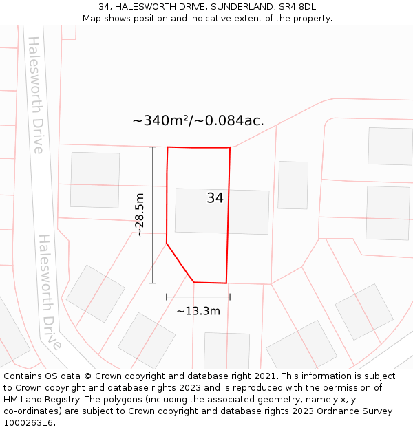 34, HALESWORTH DRIVE, SUNDERLAND, SR4 8DL: Plot and title map