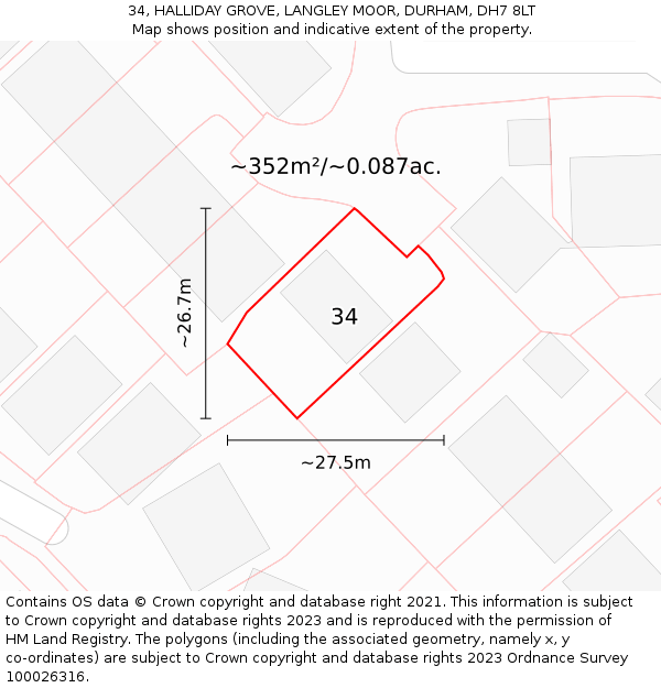 34, HALLIDAY GROVE, LANGLEY MOOR, DURHAM, DH7 8LT: Plot and title map