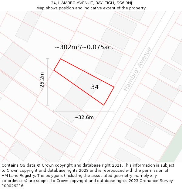 34, HAMBRO AVENUE, RAYLEIGH, SS6 9NJ: Plot and title map