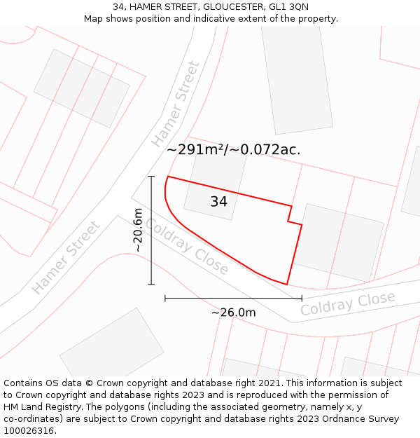 34, HAMER STREET, GLOUCESTER, GL1 3QN: Plot and title map