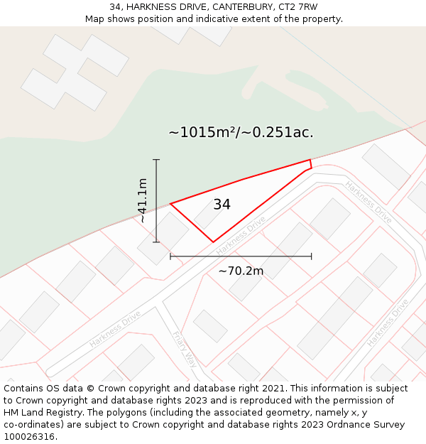 34, HARKNESS DRIVE, CANTERBURY, CT2 7RW: Plot and title map