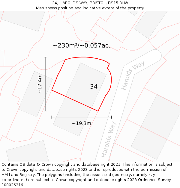 34, HAROLDS WAY, BRISTOL, BS15 8HW: Plot and title map