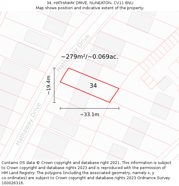 34, HATHAWAY DRIVE, NUNEATON, CV11 6NU: Plot and title map