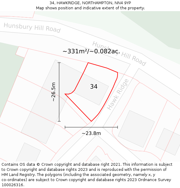 34, HAWKRIDGE, NORTHAMPTON, NN4 9YP: Plot and title map
