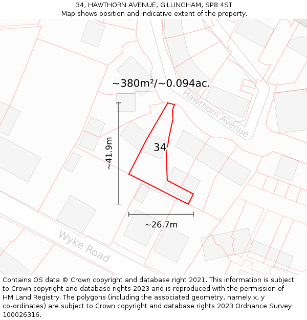 34, HAWTHORN AVENUE, GILLINGHAM, SP8 4ST: Plot and title map