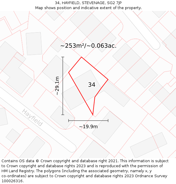 34, HAYFIELD, STEVENAGE, SG2 7JP: Plot and title map