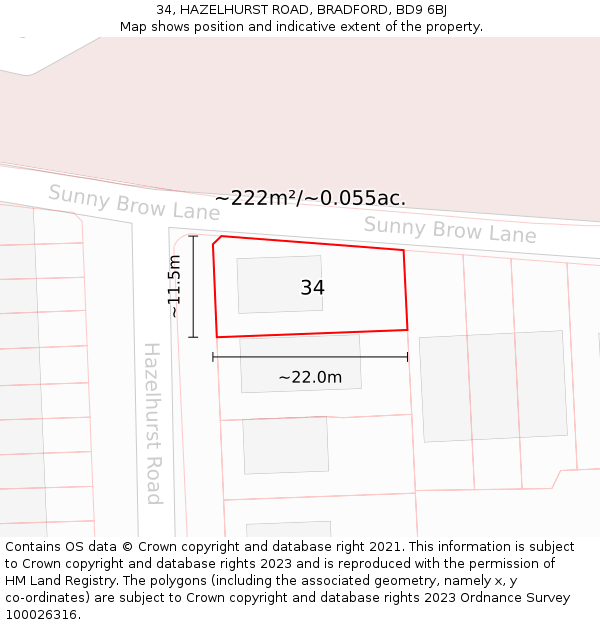 34, HAZELHURST ROAD, BRADFORD, BD9 6BJ: Plot and title map