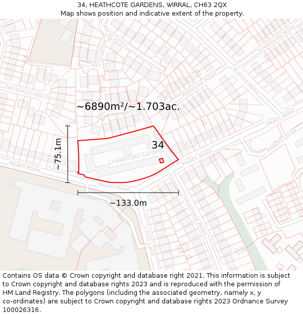 34, HEATHCOTE GARDENS, WIRRAL, CH63 2QX: Plot and title map