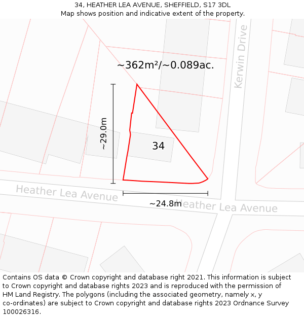 34, HEATHER LEA AVENUE, SHEFFIELD, S17 3DL: Plot and title map