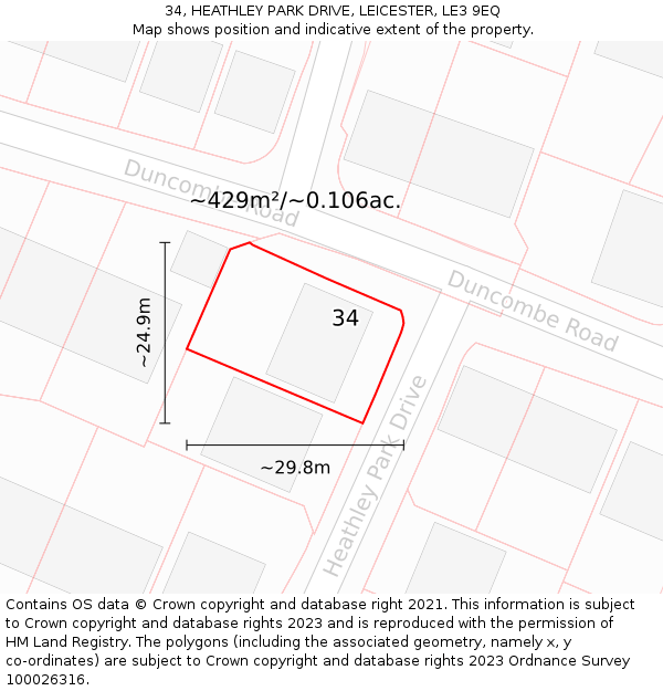 34, HEATHLEY PARK DRIVE, LEICESTER, LE3 9EQ: Plot and title map