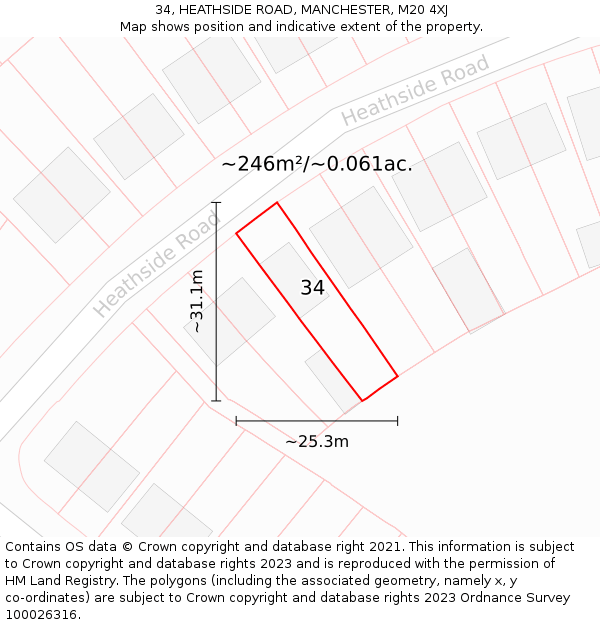 34, HEATHSIDE ROAD, MANCHESTER, M20 4XJ: Plot and title map