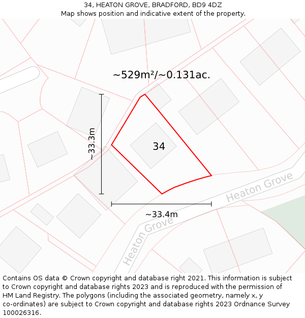 34, HEATON GROVE, BRADFORD, BD9 4DZ: Plot and title map