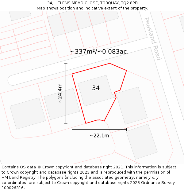 34, HELENS MEAD CLOSE, TORQUAY, TQ2 8PB: Plot and title map