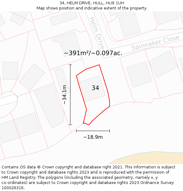 34, HELM DRIVE, HULL, HU9 1UH: Plot and title map