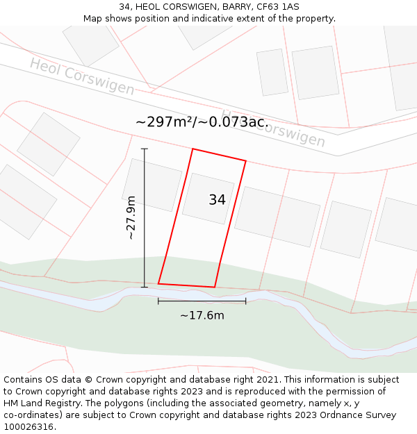 34, HEOL CORSWIGEN, BARRY, CF63 1AS: Plot and title map