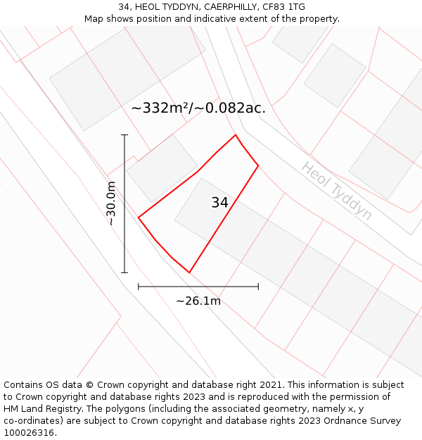 34, HEOL TYDDYN, CAERPHILLY, CF83 1TG: Plot and title map