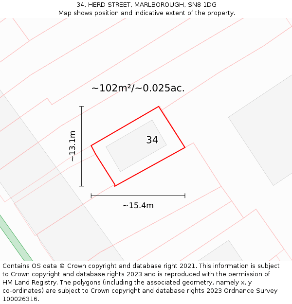 34, HERD STREET, MARLBOROUGH, SN8 1DG: Plot and title map