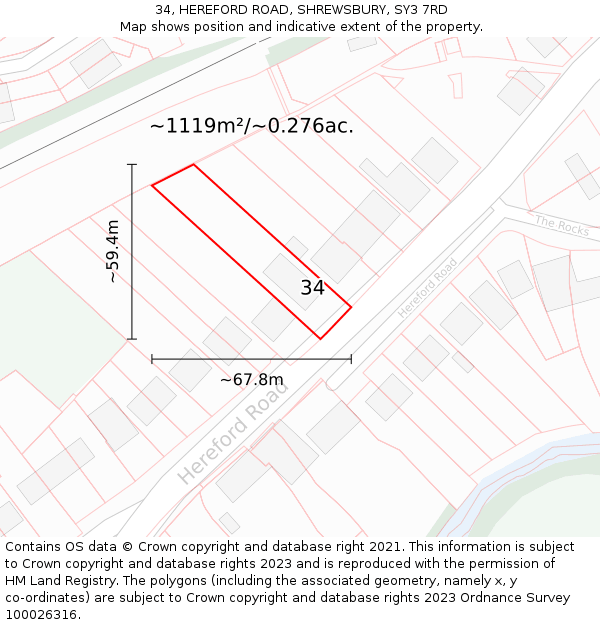 34, HEREFORD ROAD, SHREWSBURY, SY3 7RD: Plot and title map