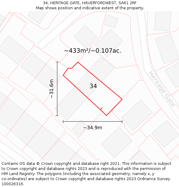 34, HERITAGE GATE, HAVERFORDWEST, SA61 2RF: Plot and title map