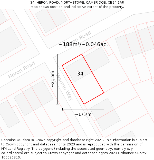 34, HERON ROAD, NORTHSTOWE, CAMBRIDGE, CB24 1AR: Plot and title map