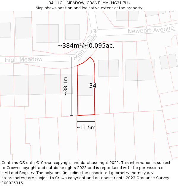 34, HIGH MEADOW, GRANTHAM, NG31 7LU: Plot and title map