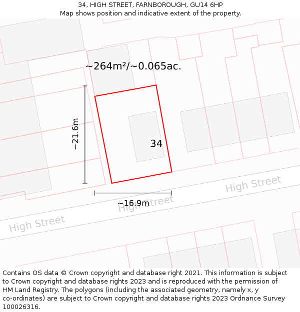 34, HIGH STREET, FARNBOROUGH, GU14 6HP: Plot and title map