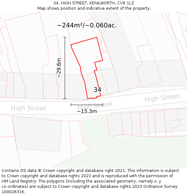 34, HIGH STREET, KENILWORTH, CV8 1LZ: Plot and title map