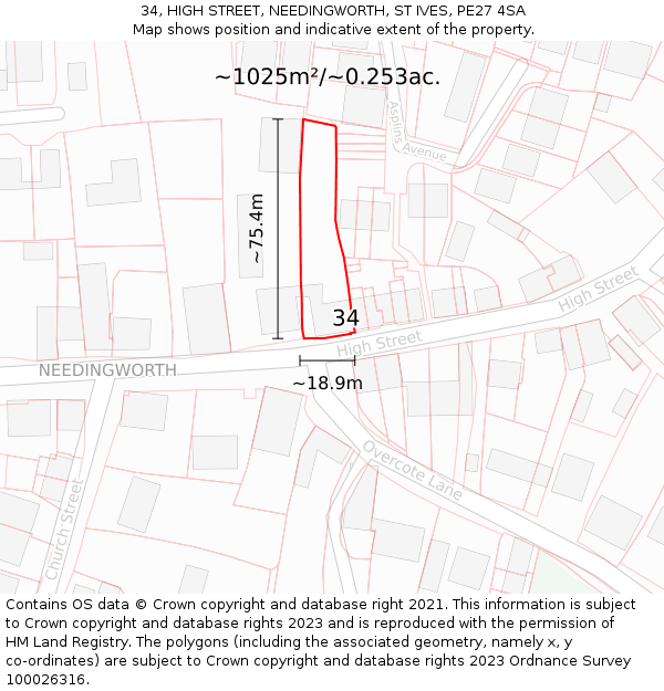 34, HIGH STREET, NEEDINGWORTH, ST IVES, PE27 4SA: Plot and title map