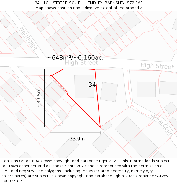 34, HIGH STREET, SOUTH HIENDLEY, BARNSLEY, S72 9AE: Plot and title map